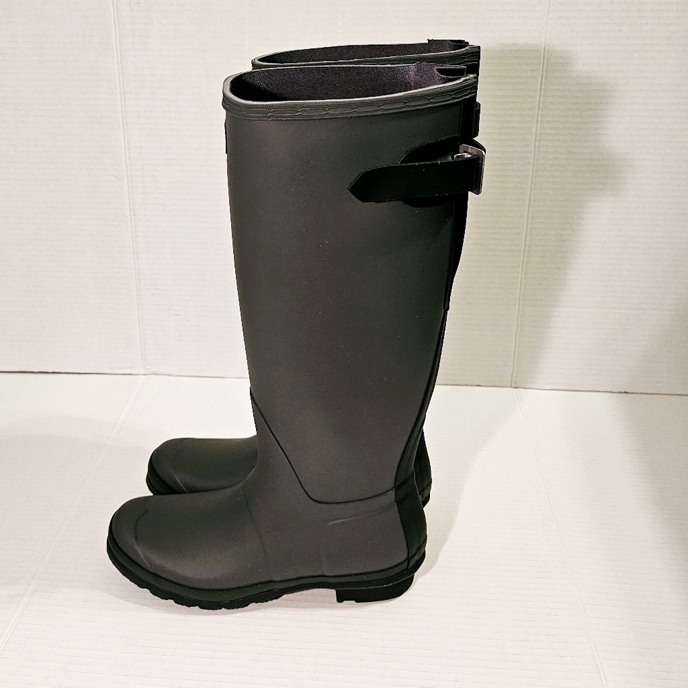 NEW Hunter Original Tall Back Adjustable Matte Luna Black Rain Boots - Picture 5 of 9